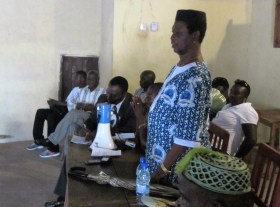 Paramount Chief Caulker recognizing Nov 9th, the Ebola-free date.